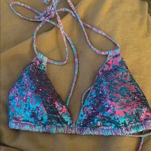 Victoria's Secret Sequin Bikini Top in Teal and Pink